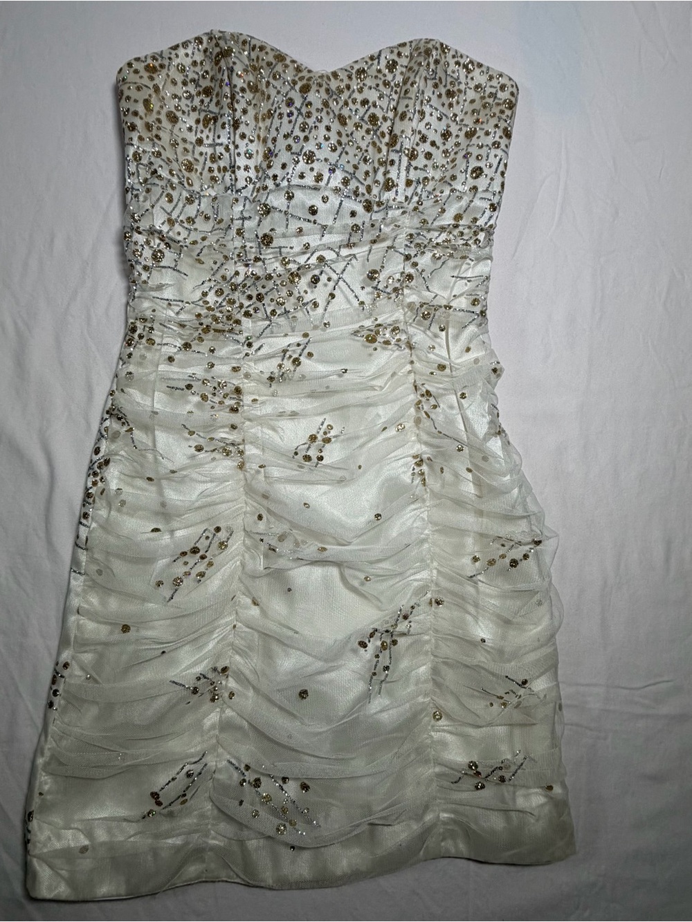 Blondie Nites Ivory Strapless Cocktail Dress with Gold Sequin Detail